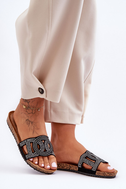 Ciabatte da donna decorate con borchie colore nero Evelins