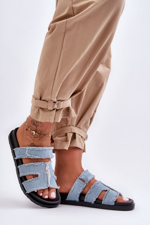 Pantofole con chiusure adesive in colore blu Lamirose