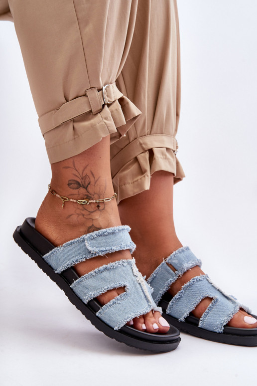 Pantofole con chiusure adesive in colore blu Lamirose