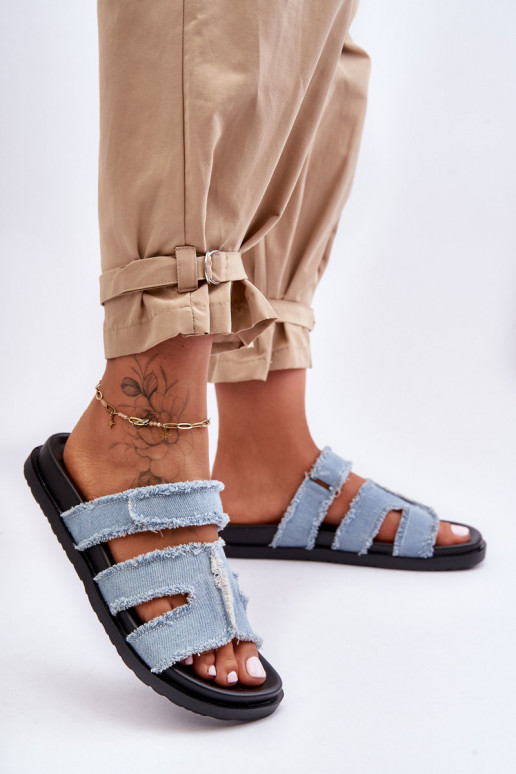 Pantofole con chiusure adesive in colore blu Lamirose