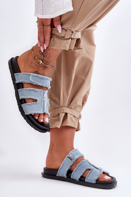 Pantofole con chiusure adesive in colore blu Lamirose