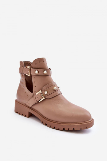 Stivaletti da donna con perle artificiali nel colore beige Clarisa