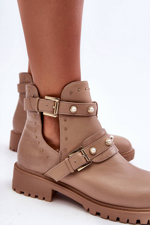 Stivaletti da donna con perle artificiali nel colore beige Clarisa