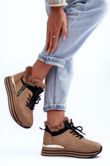 sneakers con plateau e pelliccia in Jamarie beige 2