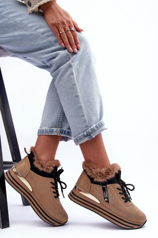sneakers con plateau e pelliccia in Jamarie beige