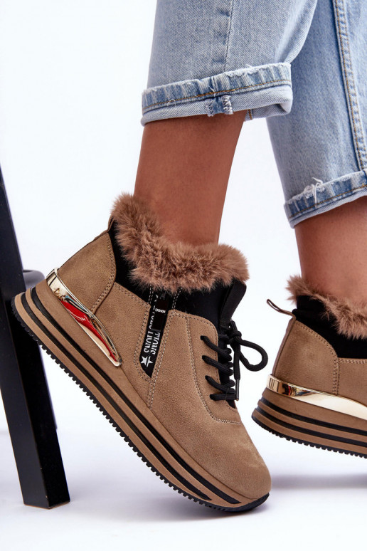 sneakers con plateau e pelliccia in Jamarie beige