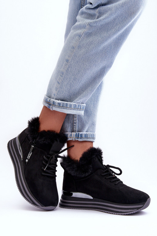 sneakers con plateau e pelliccia in Jamarie nera