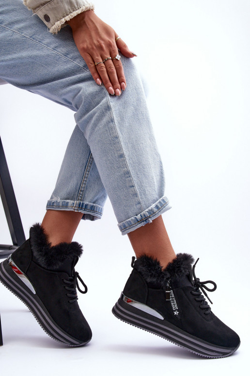 sneakers con plateau e pelliccia in Jamarie nera