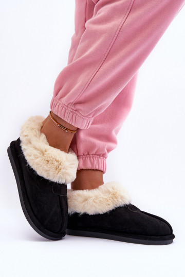 Pantofole con pelliccia in colore nero Lanoze 2