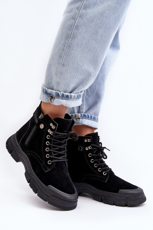 riscaldato in pelle scamosciata Stivali da donna in colore nero Jailina