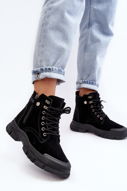 riscaldato in pelle scamosciata Stivali da donna in colore nero Jailina