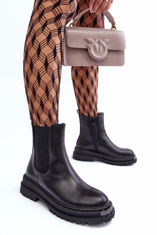 stivali eleganti con tacco largo e plateau in Linestta nera