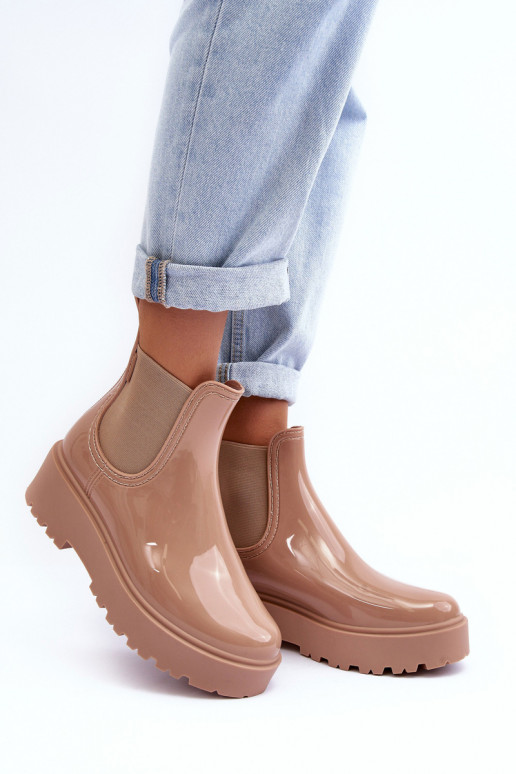 con effetto vernice Scarpe in gomma Stivali con plateau Big Star MM274396 colore beige con effetto vernice Scarpe in gomma Stivali con plateau Big Star MM274396 colore beige