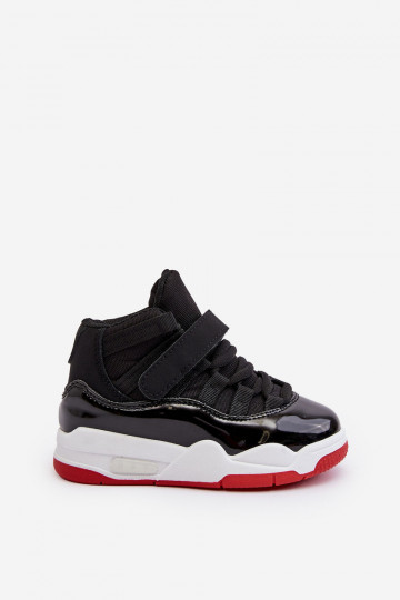 Sneakers da bambino con lacci Darina nera e rossa 2
