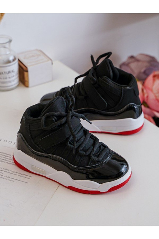 Sneakers da bambino con lacci Darina nera e rossa