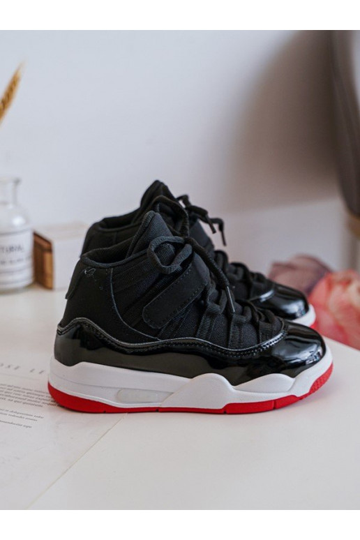 Sneakers da bambino con lacci Darina nera e rossa