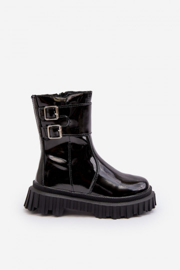 Stivali Bambini con effetto laccato con fibbie in colore nero Chloraia 2