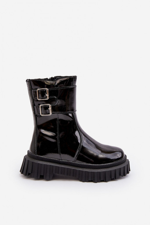 Stivali Bambini con effetto laccato con fibbie in colore nero Chloraia