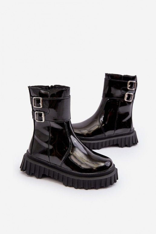 Stivali Bambini con effetto laccato con fibbie in colore nero Chloraia