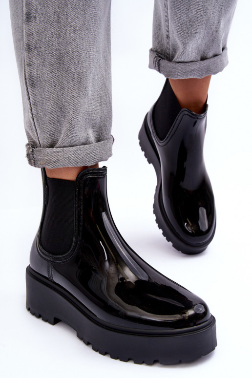 con effetto vernice Scarpe in gomma Stivali con plateau Big Star MM274395 colore nero con effetto vernice Scarpe in gomma Stivali con plateau Big Star MM274395 colore nero