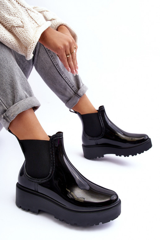 con effetto vernice Scarpe in gomma Stivali con plateau Big Star MM274395 colore nero con effetto vernice Scarpe in gomma Stivali con plateau Big Star MM274395 colore nero