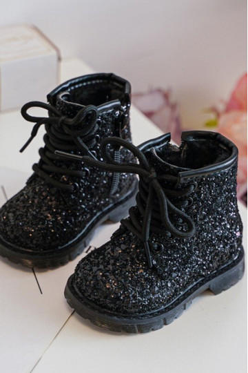 Stivali per bambini con lucentezza, riscaldati con cerniere, colore nero Saussa 2