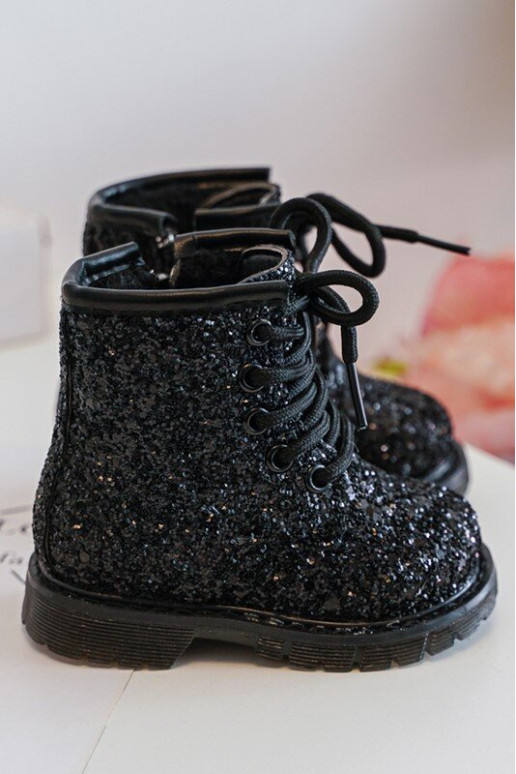 Stivali per bambini con lucentezza, riscaldati con cerniere, colore nero Saussa