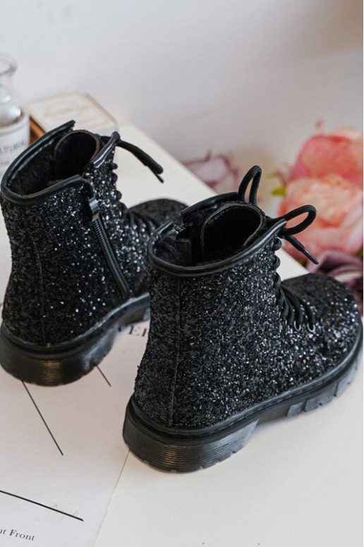 Stivali per bambini con lucentezza, riscaldati con cerniere, colore nero Saussa