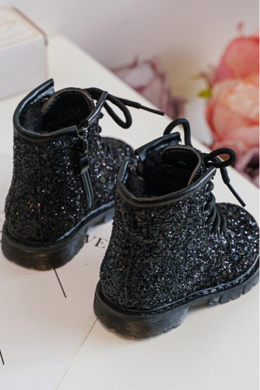 Stivali per bambini con lucentezza, riscaldati con cerniere, colore nero Saussa