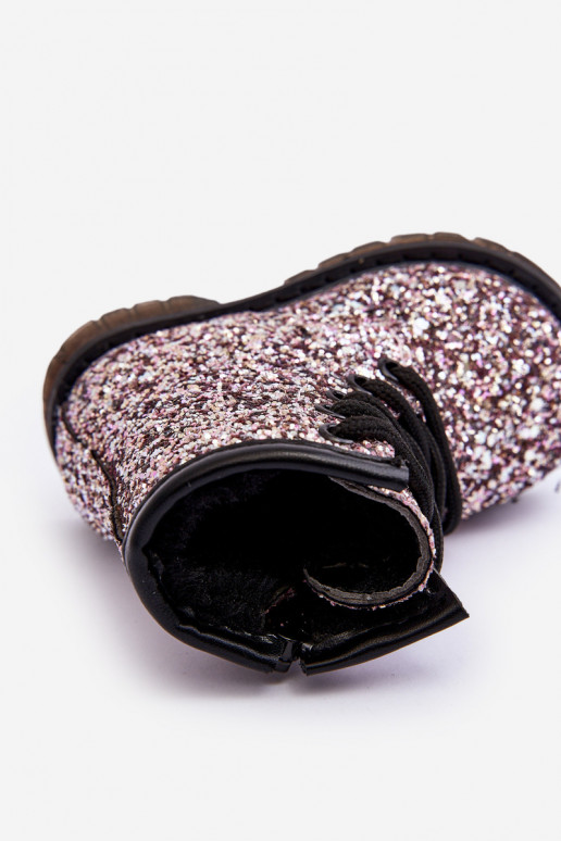 Stivali per bambini con lucentezza riscaldata con cerniere colore rosa Saussa