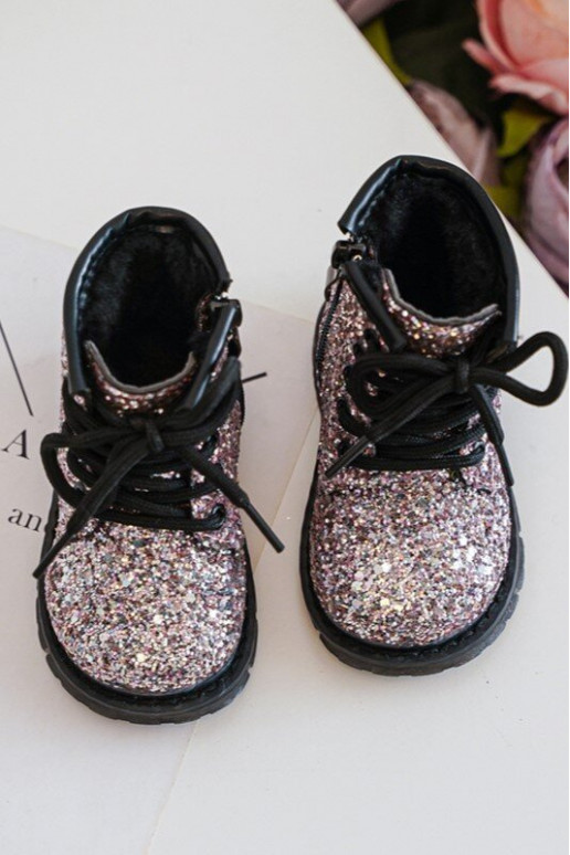 Stivali per bambini con lucentezza riscaldata con cerniere colore rosa Saussa