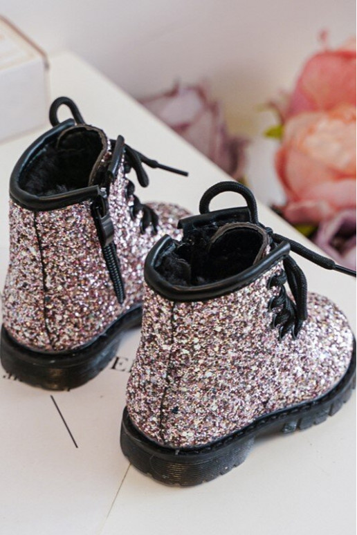 Stivali per bambini con lucentezza riscaldata con cerniere colore rosa Saussa