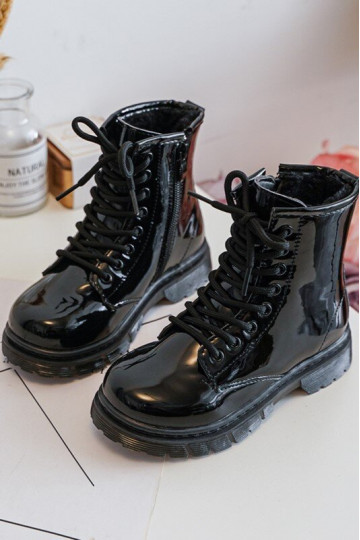 Stivali per bambini con effetto laccato con cerniere in Tibbie nero 2