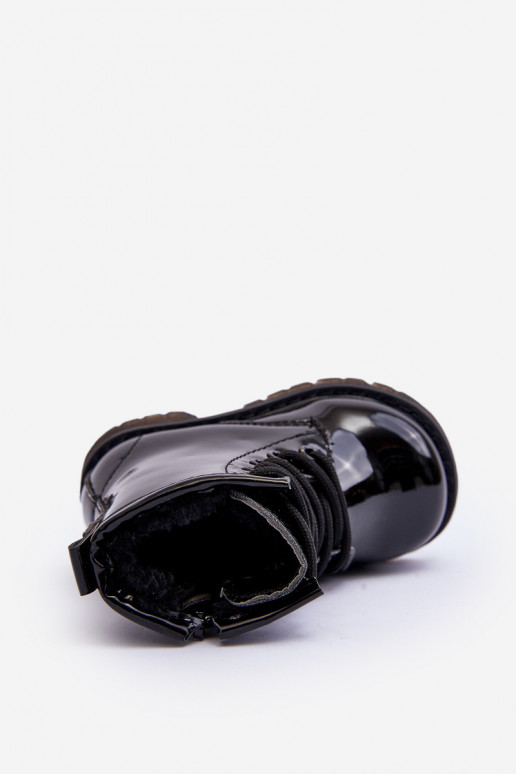 Stivali per bambini con effetto laccato con cerniere in Tibbie nero