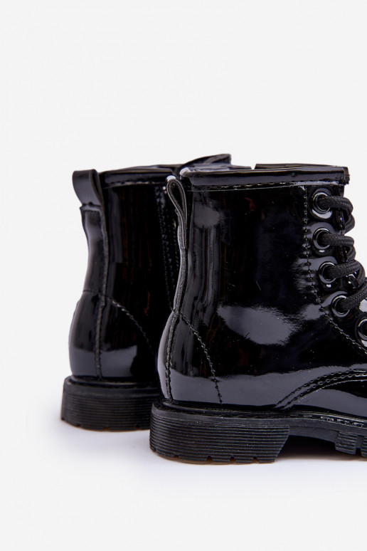 Stivali per bambini con effetto laccato con cerniere in Tibbie nero