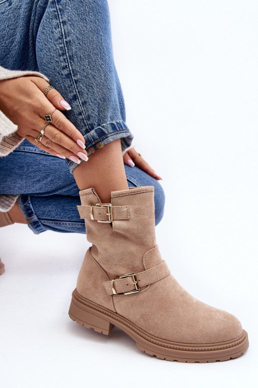 Stivali con fibbia e tacco largo da donna Bliggore beige