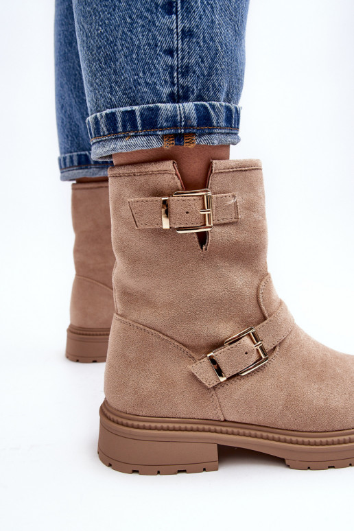 Stivali con fibbia e tacco largo da donna Bliggore beige