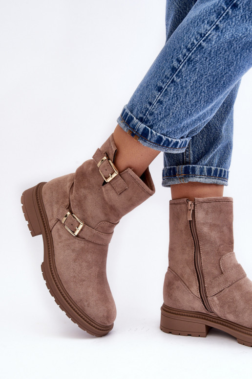 Stivali con fibbia e tacco largo da donna Bliggore beige