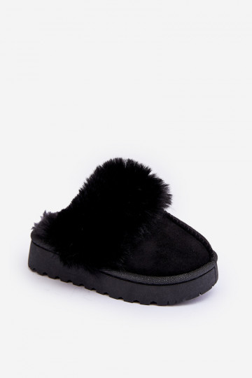 Ciabatte da bambino con pelliccia in colore nero Birasta