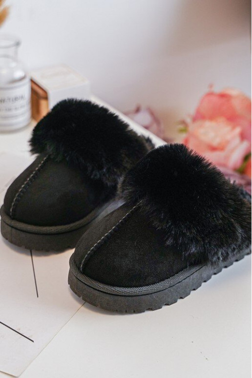 Ciabatte da bambino con pelliccia in colore nero Birasta