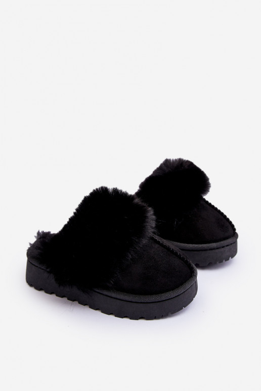 Ciabatte da bambino con pelliccia in colore nero Birasta