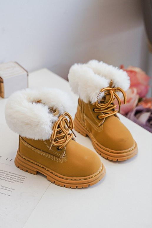 Stivali stringati per bambini con cerniere con pelliccia in Gerande marrone