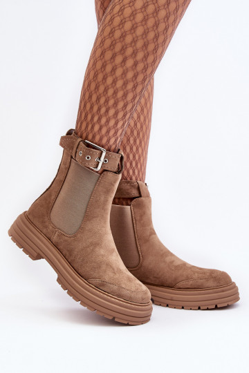 eleganti stivali in pelle scamosciata con suole massicce alla moda in beige Ozaro 2