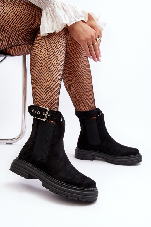 stivali eleganti realizzati in pelle scamosciata con suole massicce alla moda in colore nero Ozaro stivali eleganti realizzati in pelle scamosciata con suole massicce alla moda in colore nero Ozaro