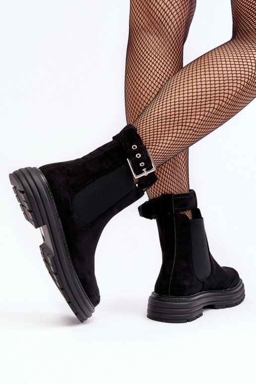 stivali eleganti realizzati in pelle scamosciata con suole massicce alla moda in colore nero Ozaro stivali eleganti realizzati in pelle scamosciata con suole massicce alla moda in colore nero Ozaro