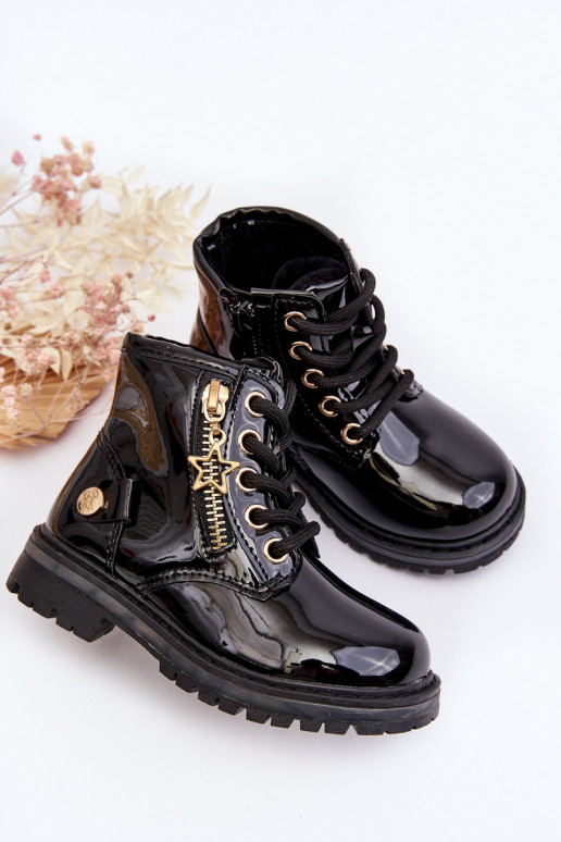 Stivali Bambino con effetto vernice con cerniere colore nero scaldato Felori Stivali Bambino con effetto vernice con cerniere colore nero scaldato Felori