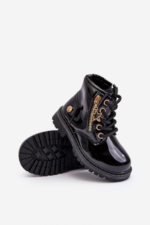 Stivali Bambino con effetto vernice con cerniere colore nero scaldato Felori Stivali Bambino con effetto vernice con cerniere colore nero scaldato Felori
