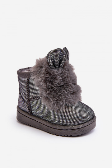 Doposci per bambini riscaldati con pelliccia all'interno con orecchie, colore grigio Betty