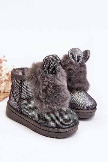Doposci per bambini riscaldati con pelliccia all'interno con orecchie, colore grigio Betty 2