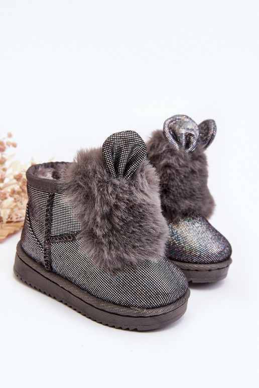 Doposci per bambini riscaldati con pelliccia all'interno con orecchie, colore grigio Betty